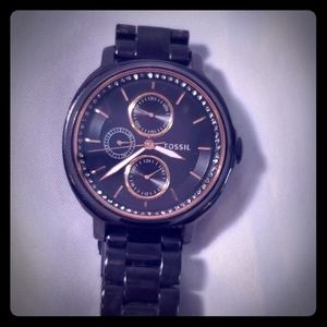 Women's Black Stainless Steel Fosil Watch